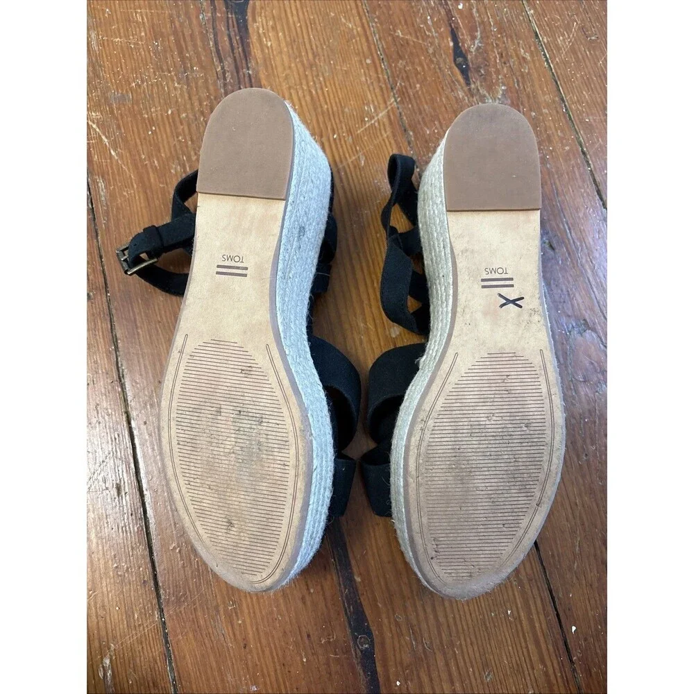 Women's Toms Black Suede Willow Strappy Espadrille Sandals size‎ US 9 - Picture 4 of 5